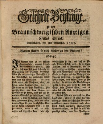 Braunschweigische Anzeigen. Gelehrte Beyträge zu den Braunschweigischen Anzeigen (Braunschweigische Anzeigen) Samstag 3. November 1787