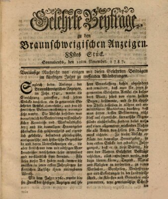 Braunschweigische Anzeigen. Gelehrte Beyträge zu den Braunschweigischen Anzeigen (Braunschweigische Anzeigen) Samstag 10. November 1787