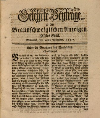 Braunschweigische Anzeigen. Gelehrte Beyträge zu den Braunschweigischen Anzeigen (Braunschweigische Anzeigen) Mittwoch 21. November 1787