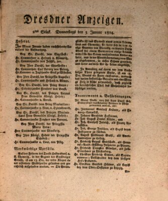 Dresdner Anzeigen Donnerstag 5. Januar 1804