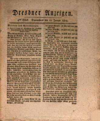 Dresdner Anzeigen Donnerstag 12. Januar 1804