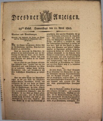 Dresdner Anzeigen Donnerstag 11. April 1805