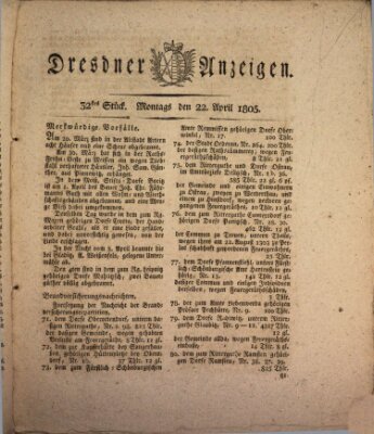 Dresdner Anzeigen Montag 22. April 1805