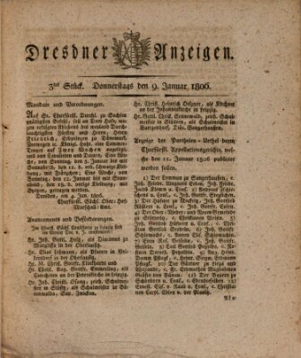 Dresdner Anzeigen Donnerstag 9. Januar 1806