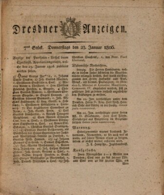 Dresdner Anzeigen Donnerstag 23. Januar 1806