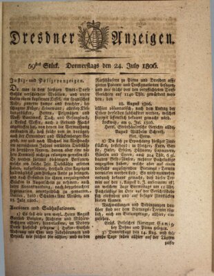 Dresdner Anzeigen Donnerstag 24. Juli 1806