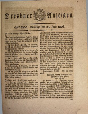 Dresdner Anzeigen Montag 28. Juli 1806