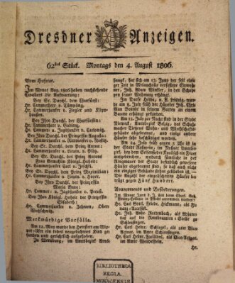 Dresdner Anzeigen Montag 4. August 1806