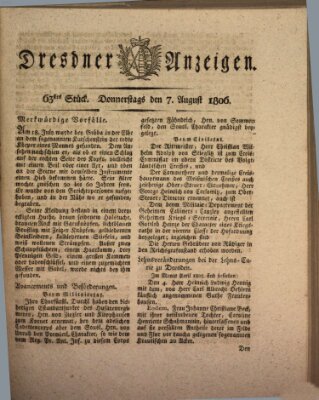 Dresdner Anzeigen Donnerstag 7. August 1806