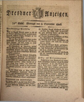 Dresdner Anzeigen Montag 8. September 1806