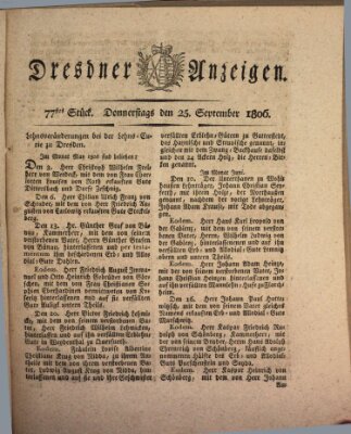 Dresdner Anzeigen Donnerstag 25. September 1806