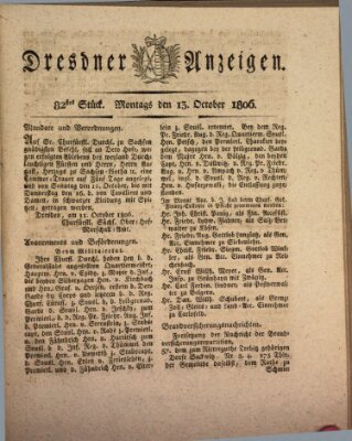 Dresdner Anzeigen Montag 13. Oktober 1806