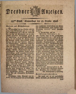 Dresdner Anzeigen Donnerstag 23. Oktober 1806