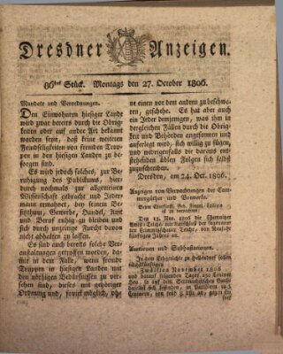 Dresdner Anzeigen Montag 27. Oktober 1806