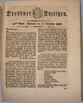 Dresdner Anzeigen Montag 17. November 1806