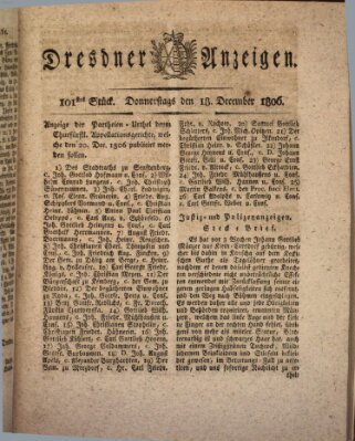 Dresdner Anzeigen Donnerstag 18. Dezember 1806