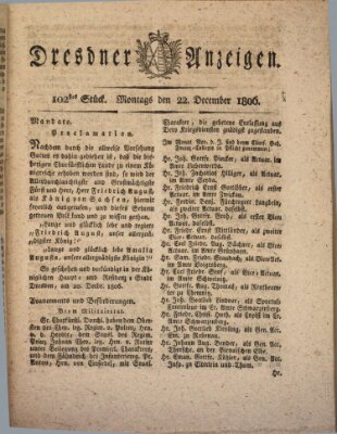 Dresdner Anzeigen Montag 22. Dezember 1806