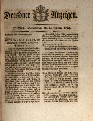 Dresdner Anzeigen Donnerstag 15. Januar 1807