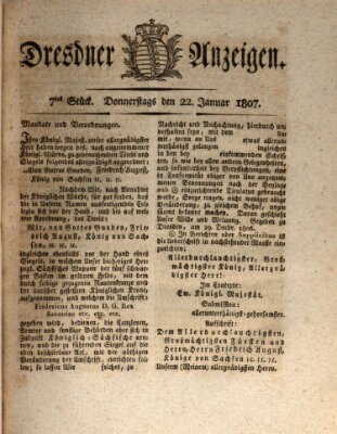 Dresdner Anzeigen Donnerstag 22. Januar 1807