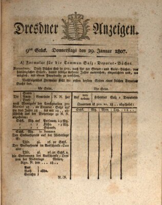 Dresdner Anzeigen Donnerstag 29. Januar 1807