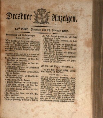 Dresdner Anzeigen Freitag 13. Februar 1807