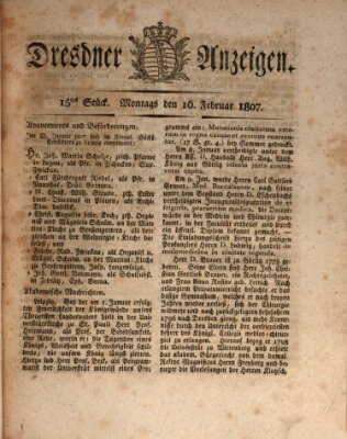 Dresdner Anzeigen Montag 16. Februar 1807