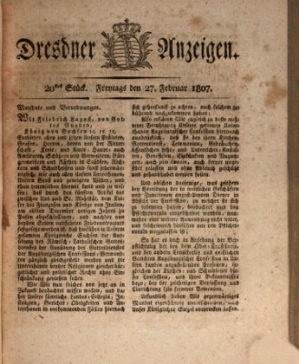 Dresdner Anzeigen Freitag 27. Februar 1807