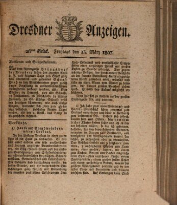 Dresdner Anzeigen Freitag 13. März 1807