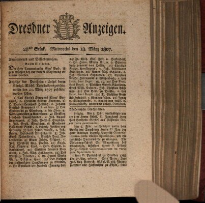 Dresdner Anzeigen Mittwoch 18. März 1807