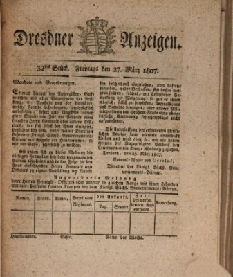 Dresdner Anzeigen Freitag 27. März 1807