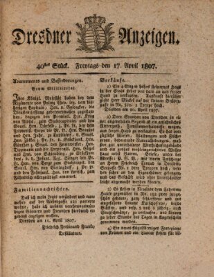 Dresdner Anzeigen Freitag 17. April 1807