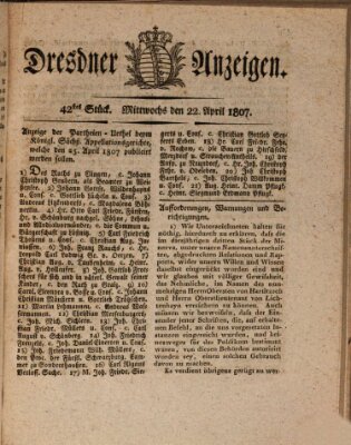 Dresdner Anzeigen Mittwoch 22. April 1807