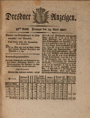 Dresdner Anzeigen Freitag 24. April 1807