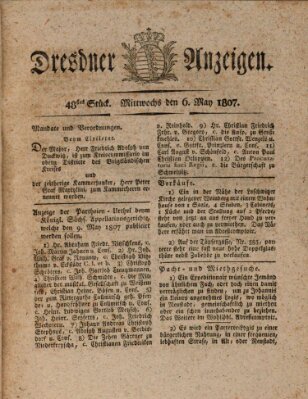 Dresdner Anzeigen Mittwoch 6. Mai 1807