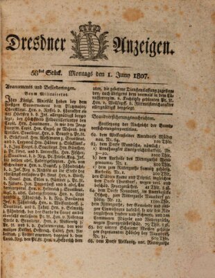 Dresdner Anzeigen Montag 1. Juni 1807