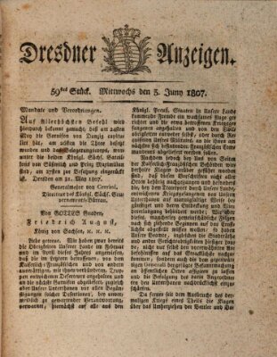 Dresdner Anzeigen Mittwoch 3. Juni 1807