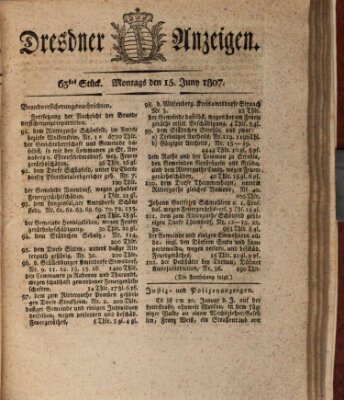 Dresdner Anzeigen Montag 15. Juni 1807