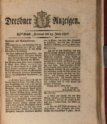 Dresdner Anzeigen Freitag 19. Juni 1807