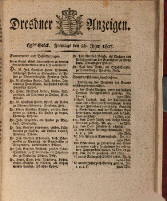 Dresdner Anzeigen Freitag 26. Juni 1807