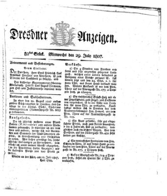 Dresdner Anzeigen Mittwoch 29. Juli 1807