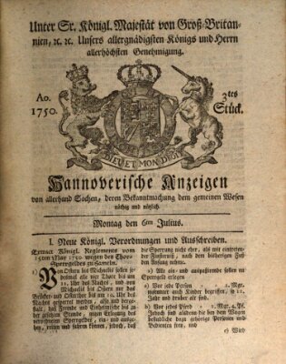 Hannoversche Anzeigen Montag 6. Juli 1750