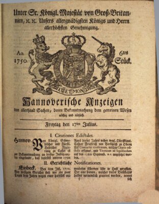 Hannoversche Anzeigen Freitag 17. Juli 1750