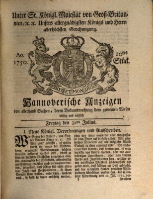 Hannoversche Anzeigen Freitag 31. Juli 1750