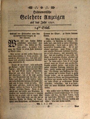 Hannoverische gelehrte Anzeigen (Hannoversche Anzeigen) Freitag 14. August 1750