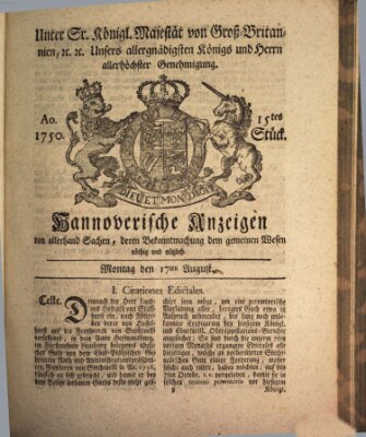 Hannoversche Anzeigen Montag 17. August 1750