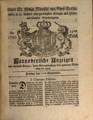 Hannoversche Anzeigen Freitag 11. September 1750