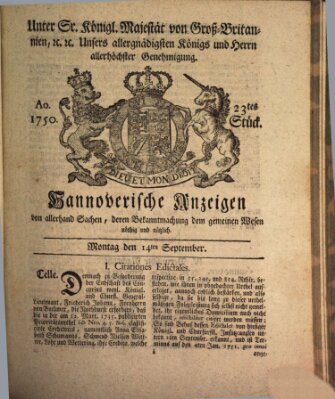 Hannoversche Anzeigen Montag 14. September 1750