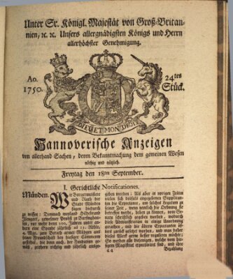 Hannoversche Anzeigen Freitag 18. September 1750