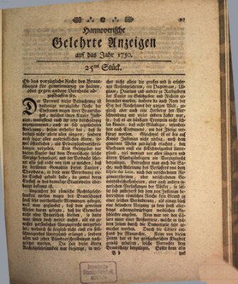 Hannoverische gelehrte Anzeigen (Hannoversche Anzeigen) Montag 21. September 1750