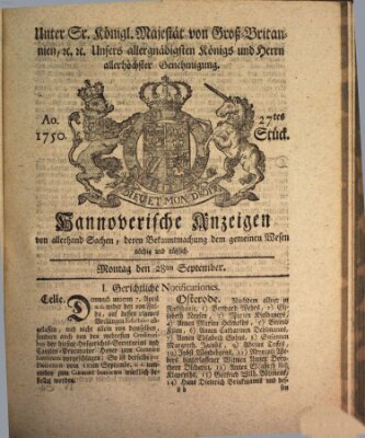 Hannoversche Anzeigen Montag 28. September 1750